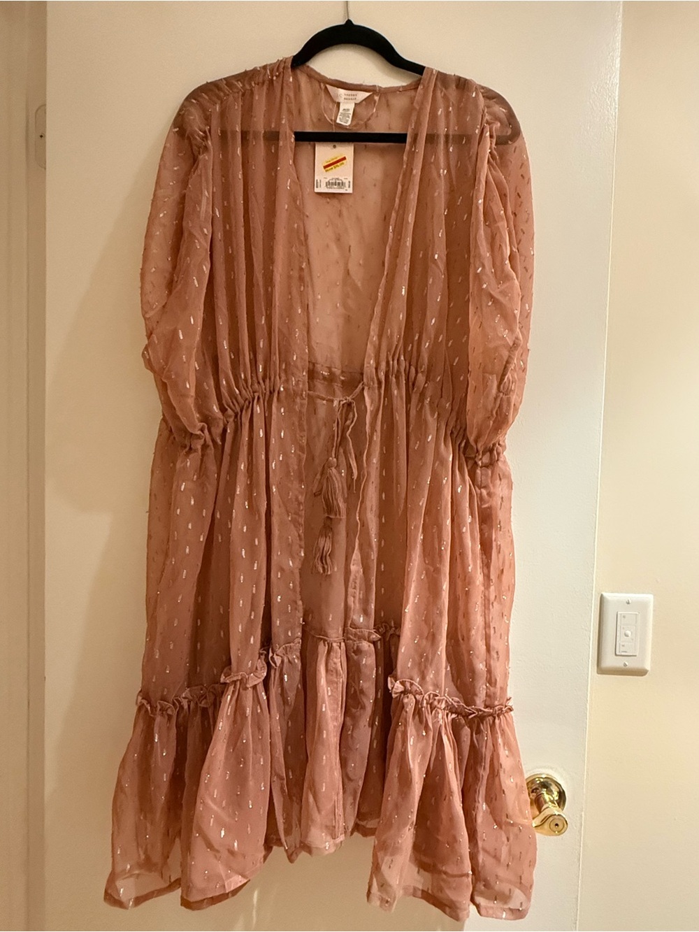 Lauren Conrad Dusty Rose Swiss Dot lurex swim over up One Size